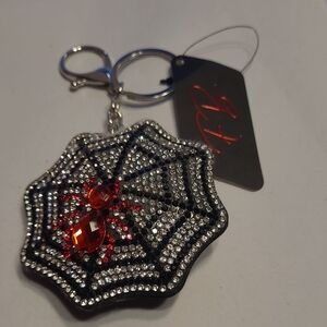 NWT Sparkling Rhinestone Spider Web  With Red Spider Keychain